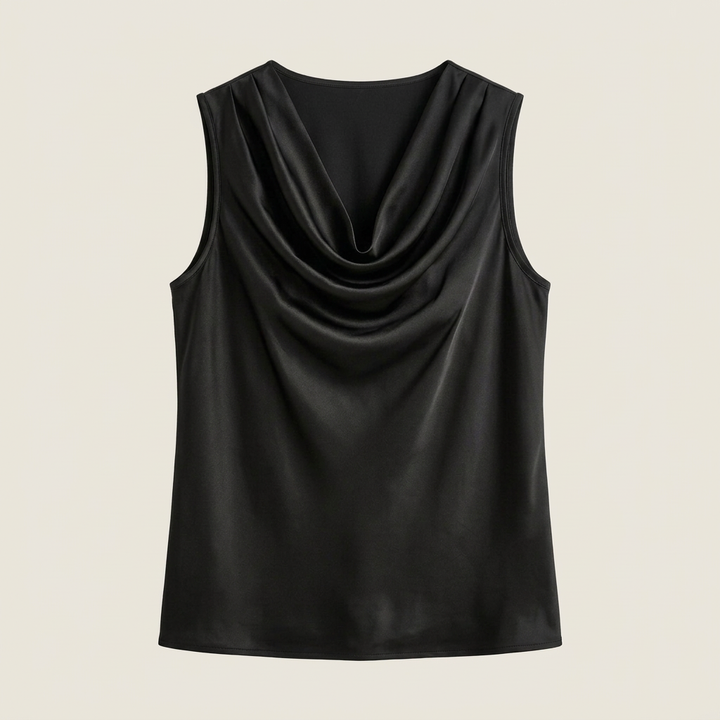 Ladies' Satin Sleeveless Cascade Neck Top with Flowing Fit