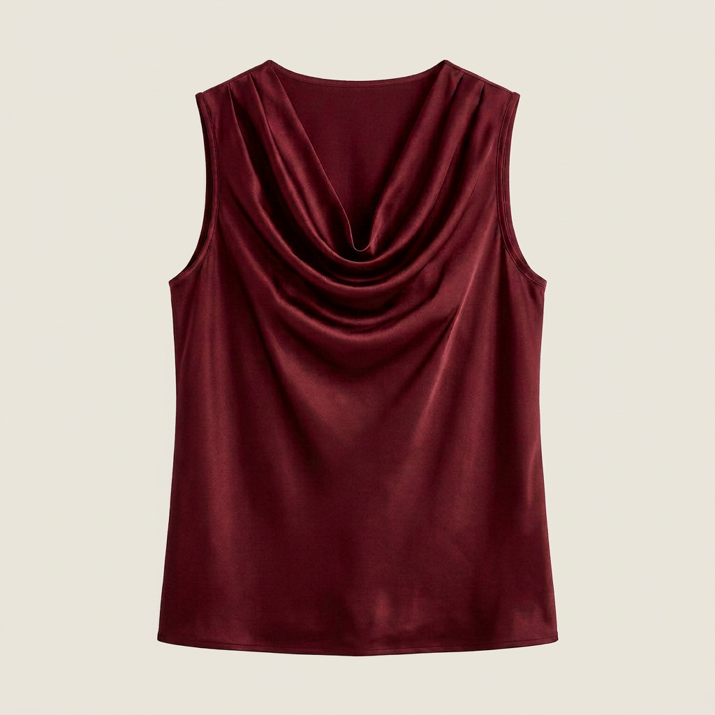 Ladies' Satin Sleeveless Cascade Neck Top with Flowing Fit
