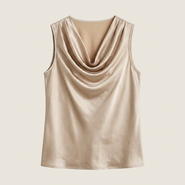 Ladies' Satin Sleeveless Cascade Neck Top with Flowing Fit