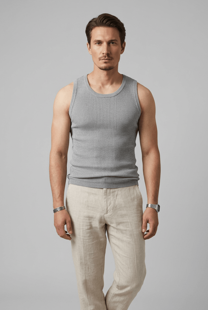 Men's Slim Fit Tank Top – Ribbed, Suitable for Spring and Summer