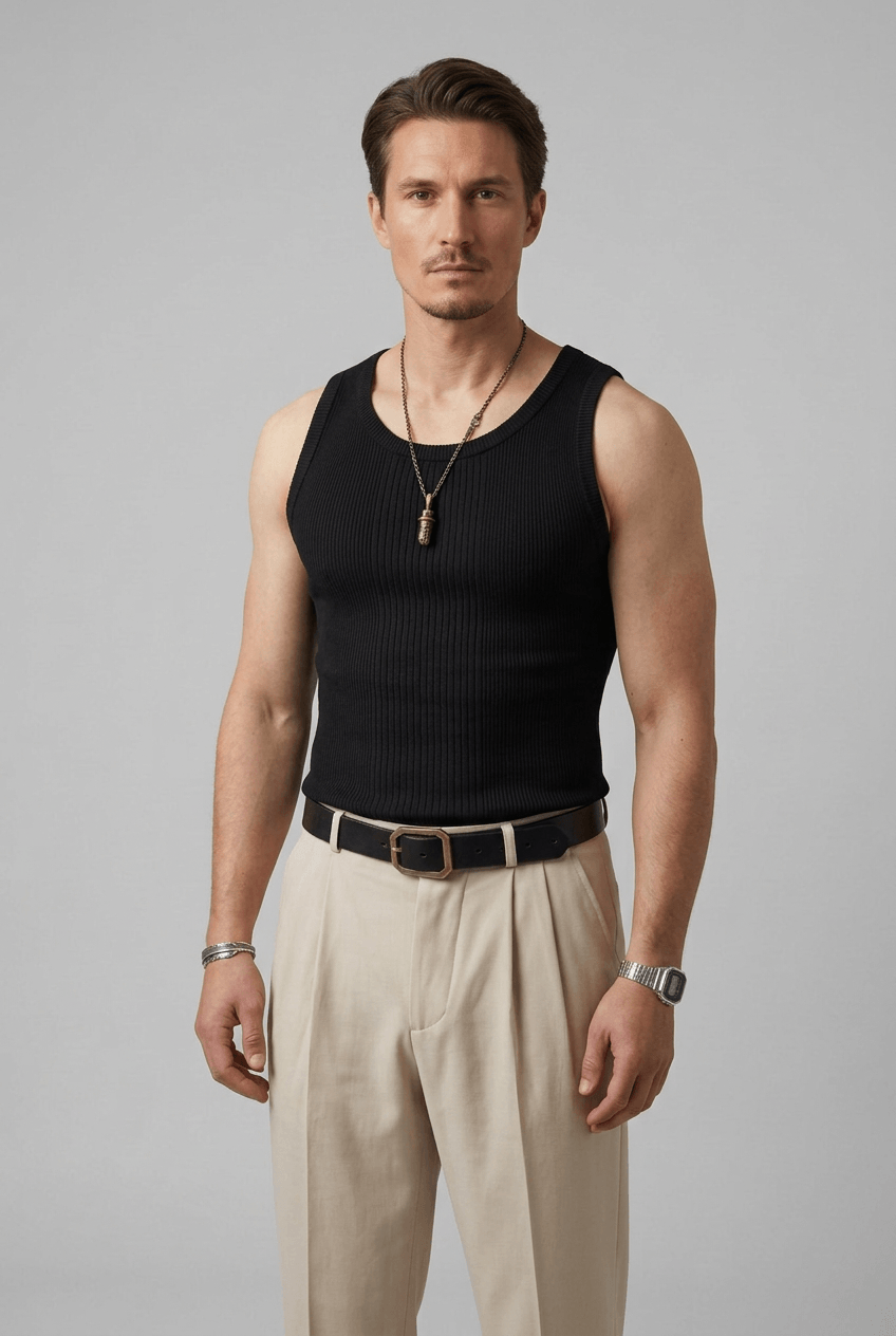 Men's Slim Fit Tank Top – Ribbed, Suitable for Spring and Summer