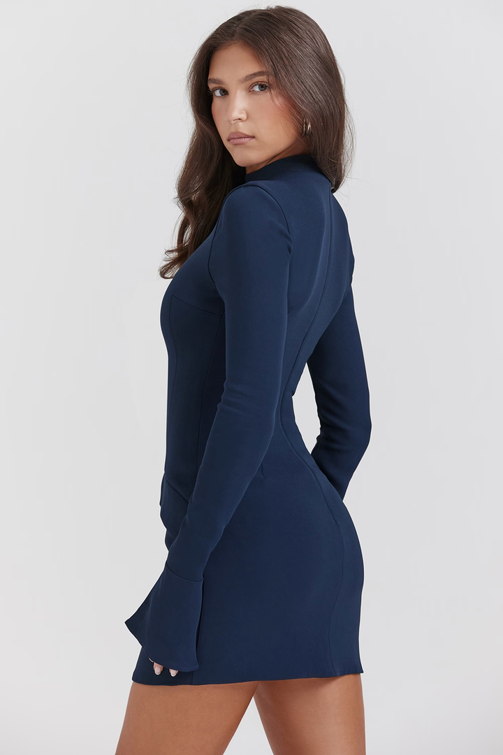 Zevuri Knitted, figure-hugging mini dress with pocket detail, view 2 - Elena Harper