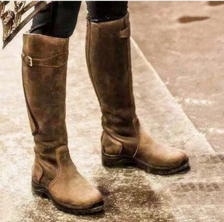 Women's Waterproof Knee-High Boots with Strap and Non-Slip Sole, view 3 - Elena Harper