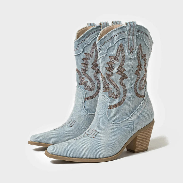 Denim Cowboy Boots with Pointed Toe for Women