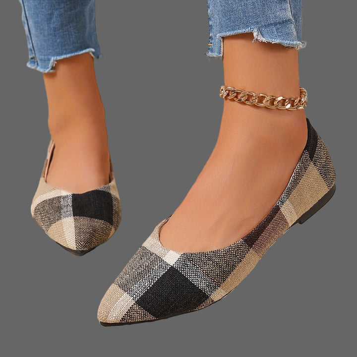 Atiya Checkered Ballerinas with Pointed Toe, view 2 - Elena Harper