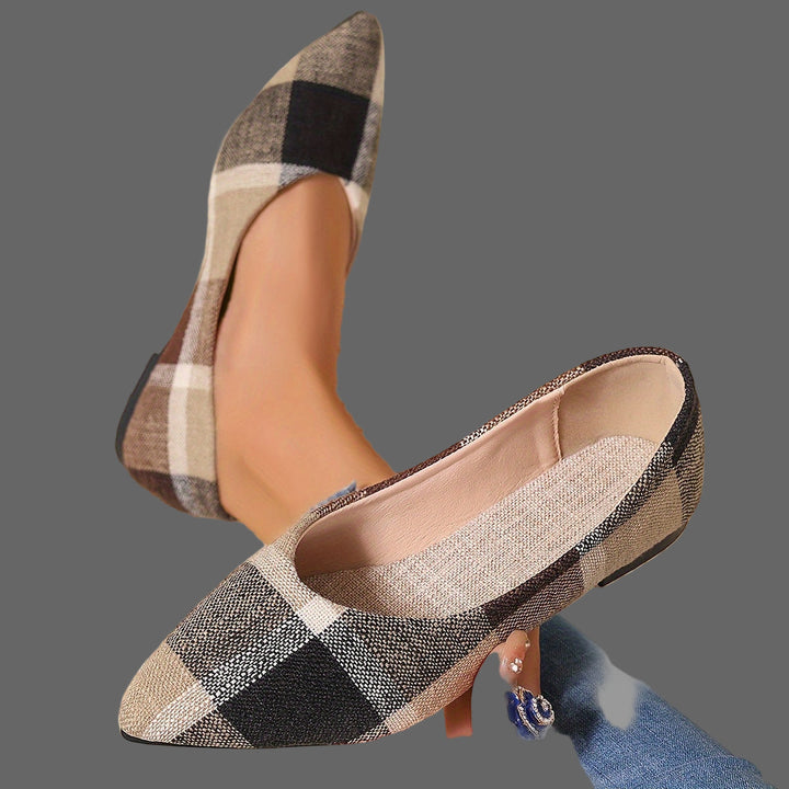 Atiya Checkered Ballerinas with Pointed Toe, view 5 - Elena Harper