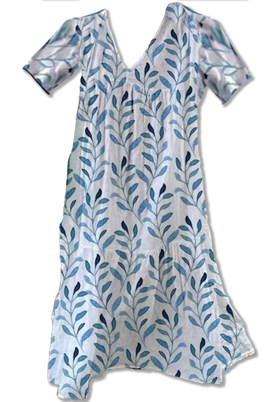 Amarisse | Women's Midi Dress with V-Neck and Leaf Print | Lightweight