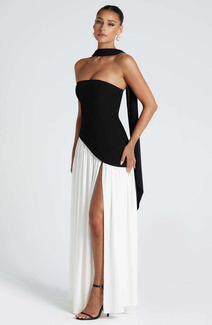 Marisela™ black and white maxi dress by Emma & Rose Cape Town featuring elegant, flowing fabric and sophisticated design.