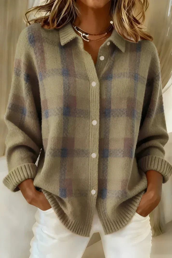 Women's Elegant Checkered Cardigan – Cozy & Versatile Style