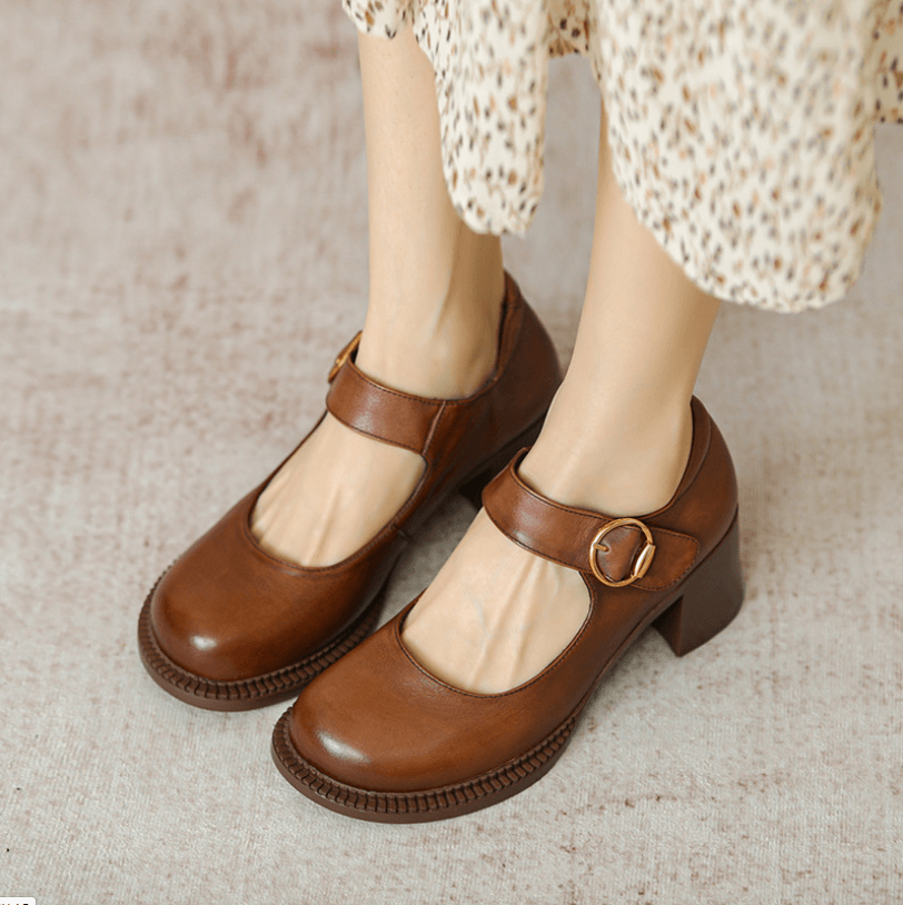 Verity - Classic Vintage Leather Round Toe Shoes