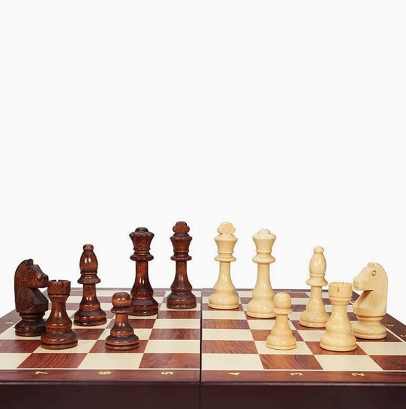 Masterfold Premium Wooden Chess Set With Durable Solid Wood Pieces And Folding Board