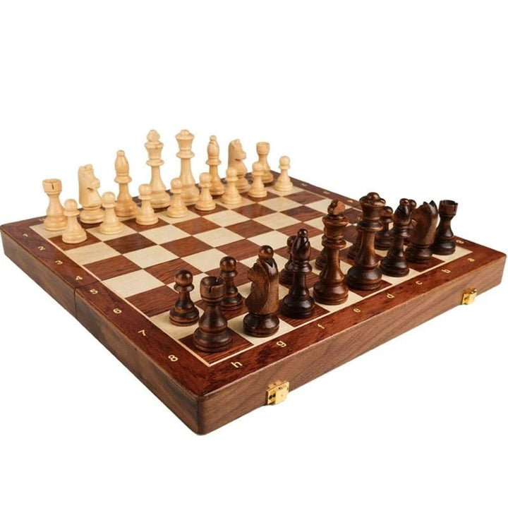 Masterfold Premium Wooden Chess Set With Durable Solid Wood Pieces And Folding Board