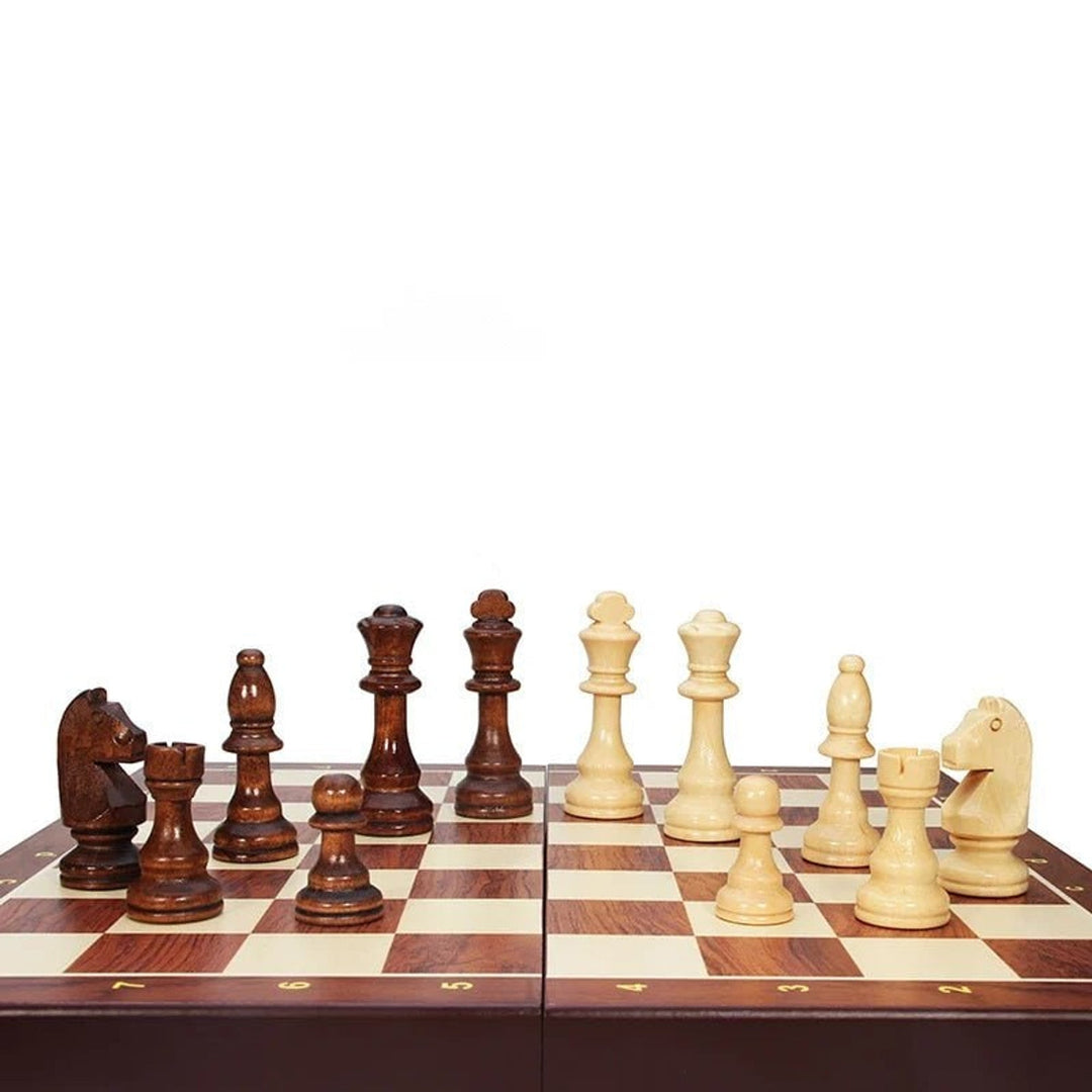 Masterfold Premium Wooden Chess Set With Durable Solid Wood Pieces And Folding Board