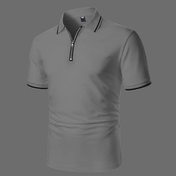 Men's Zip-Neck Polo Shirt - Smart Casual Short Sleeve Top