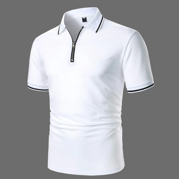 Men's Zip-Neck Polo Shirt - Smart Casual Short Sleeve Top