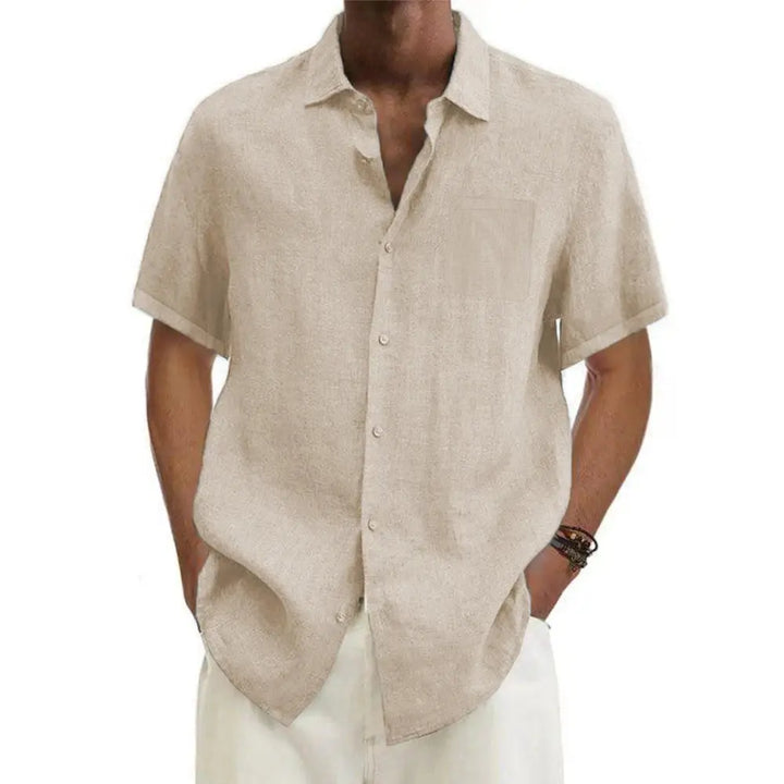 Men's Short Sleeve Button-Up Shirt with Classic Collar - Elena Harper