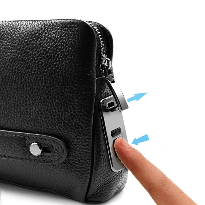 Men's Leather Anti-Theft Clutch with Fingerprint Lock