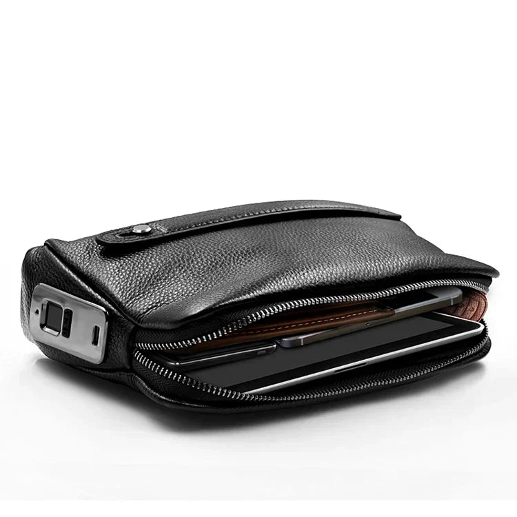 Men's Leather Anti-Theft Clutch with Fingerprint Lock