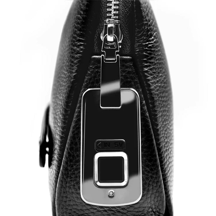 Men's Leather Anti-Theft Clutch with Fingerprint Lock