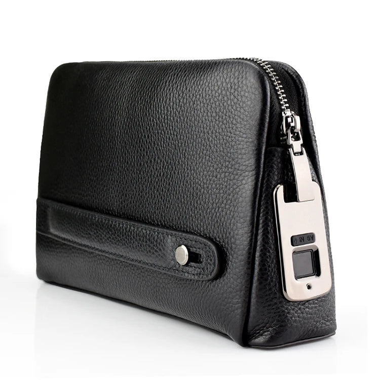 Men's Leather Anti-Theft Clutch with Fingerprint Lock