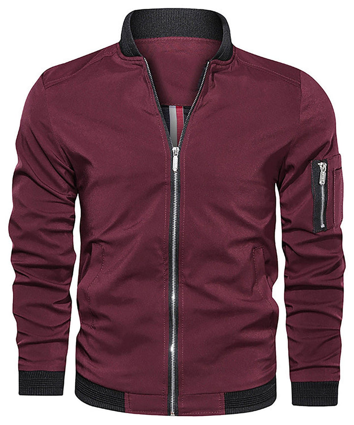 Men's Classic Bomber Jacket with Sleeve Zip Pocket