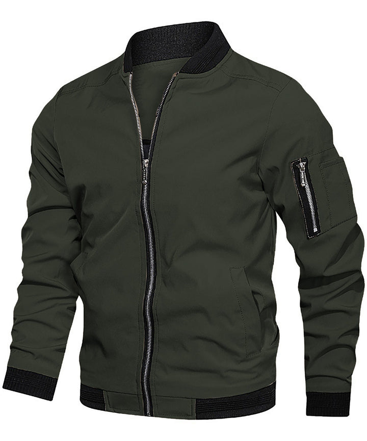 Men's Classic Bomber Jacket with Sleeve Zip Pocket