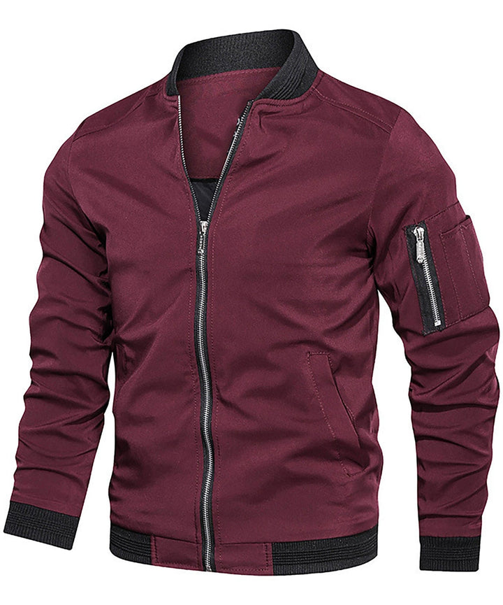 Men's Classic Bomber Jacket with Sleeve Zip Pocket