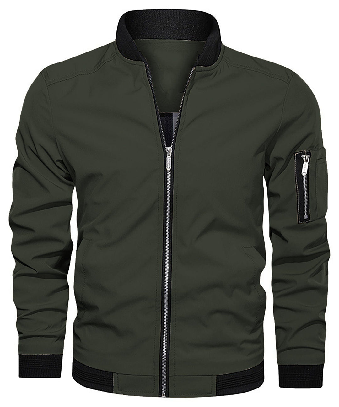 Men's Classic Bomber Jacket with Sleeve Zip Pocket