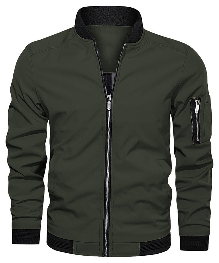 Men's Classic Bomber Jacket with Sleeve Zip Pocket