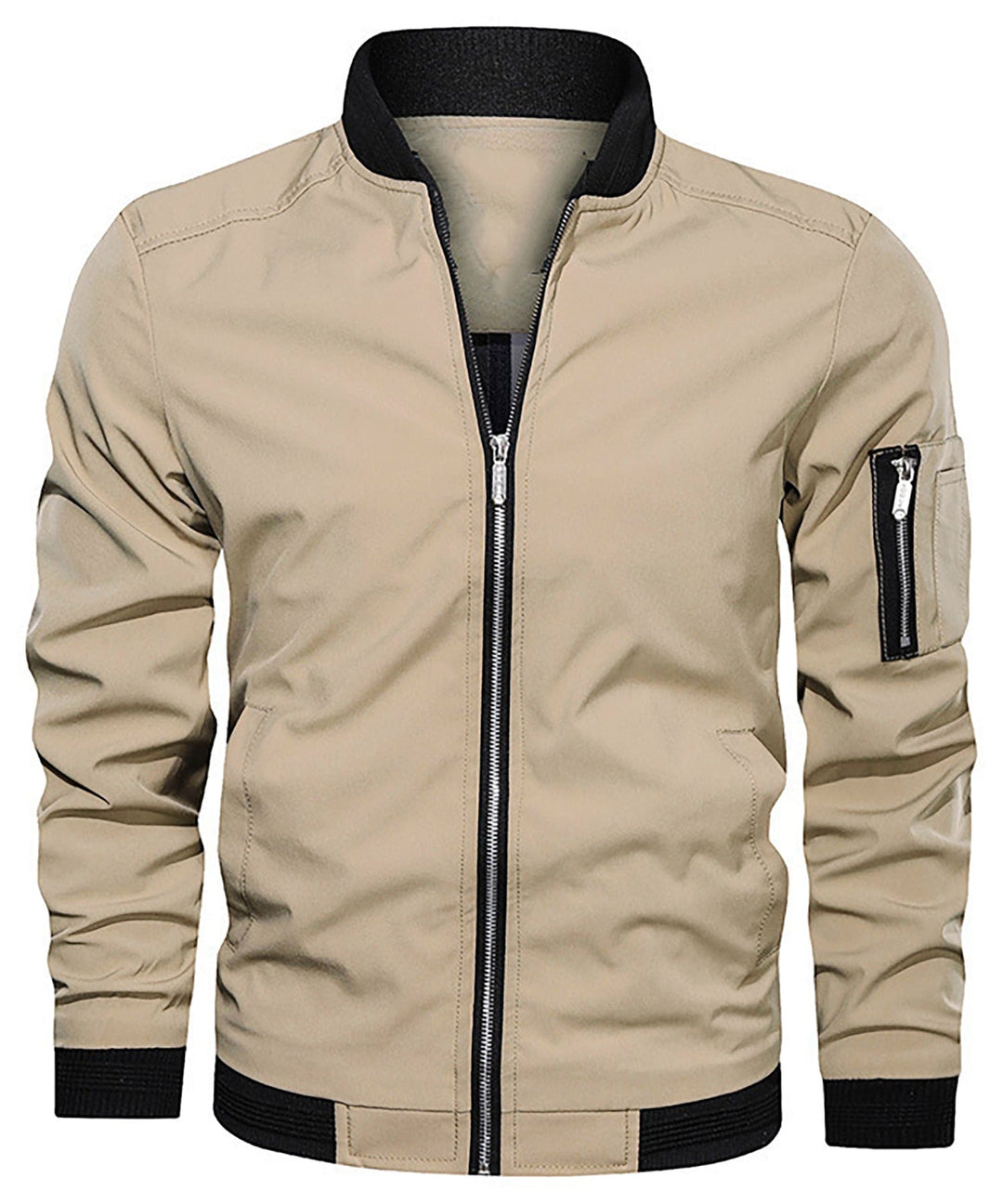 Men's Classic Bomber Jacket with Sleeve Zip Pocket