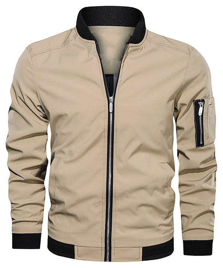 Men's Classic Bomber Jacket with Sleeve Zip Pocket