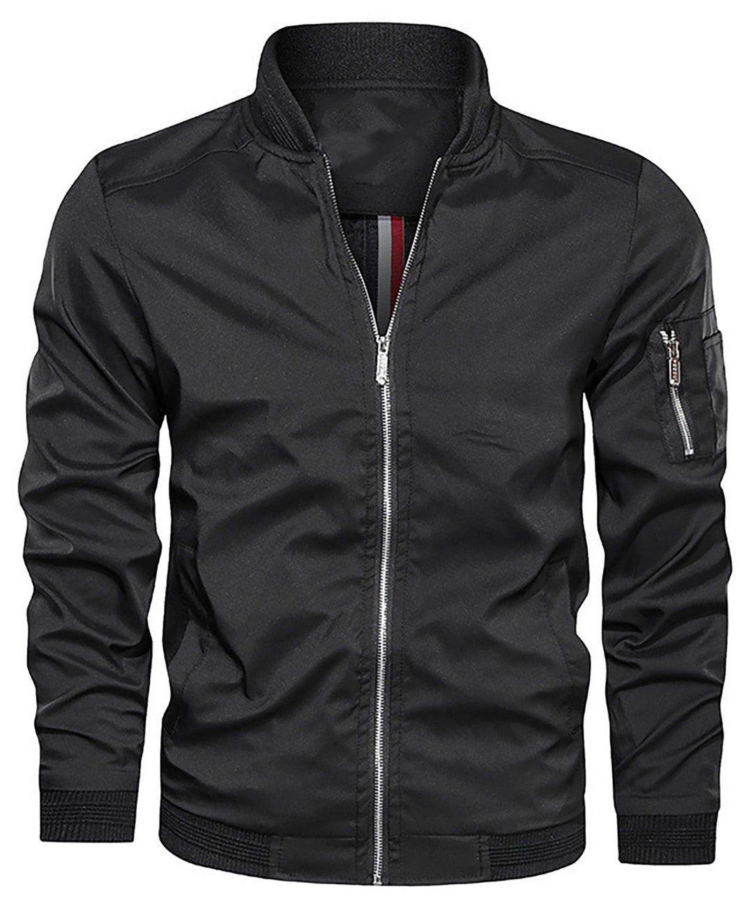 Men's Classic Bomber Jacket with Sleeve Zip Pocket