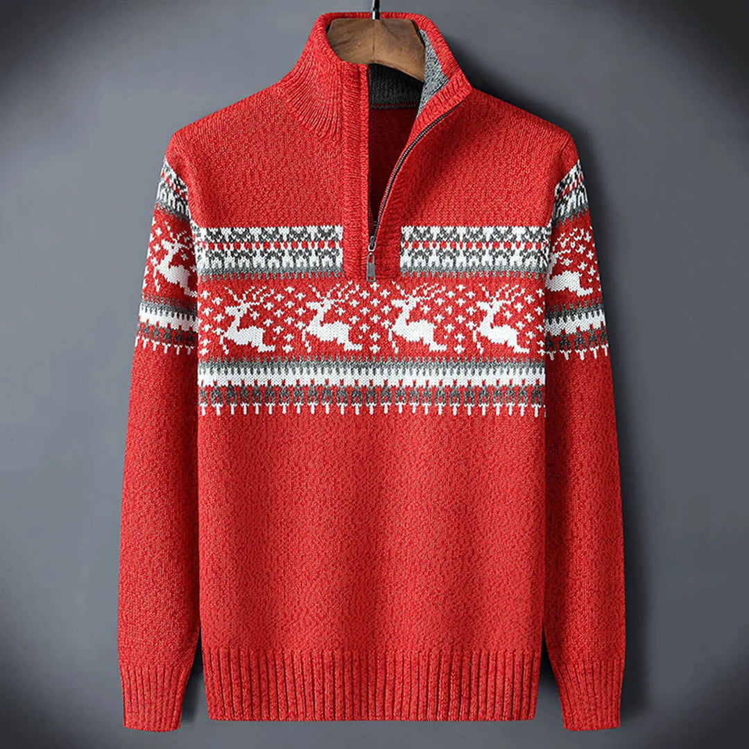 Men's Classic Fair Isle Half-Zip Sweater for Winter Comfort