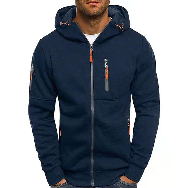 Men's Cotton-Blend Zip-Up Hoodie with Zip Pockets - Elena Harper