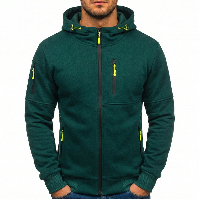 Men's Cotton-Blend Zip-Up Hoodie with Zip Pockets - Elena Harper