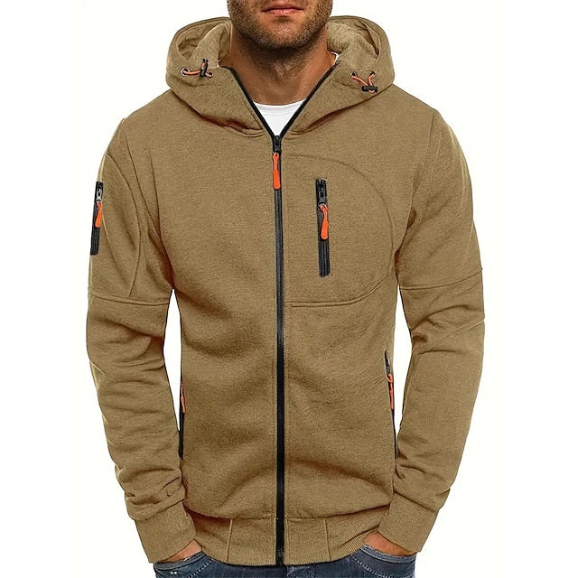 Men's Cotton-Blend Zip-Up Hoodie with Zip Pockets - Elena Harper