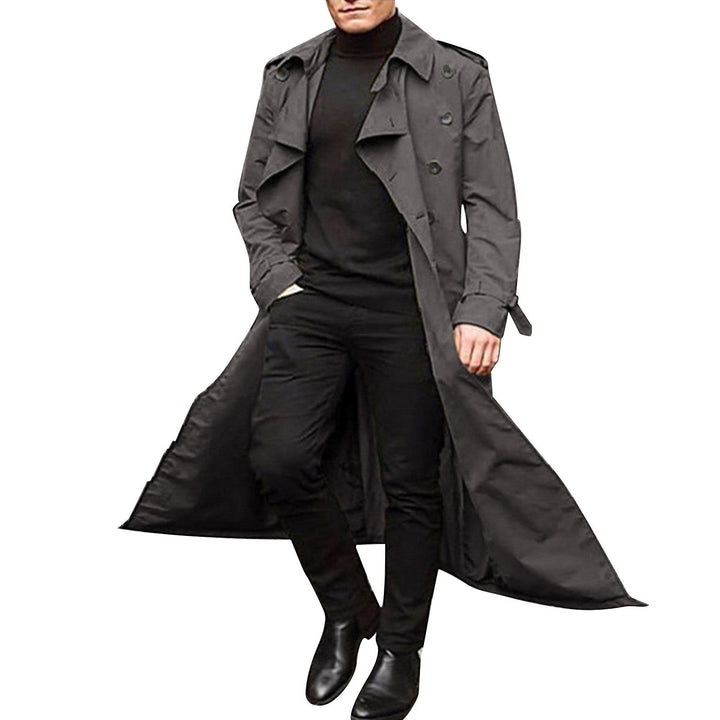 Men's Double-Breasted Trench Coat with Belt - Classic Overcoat