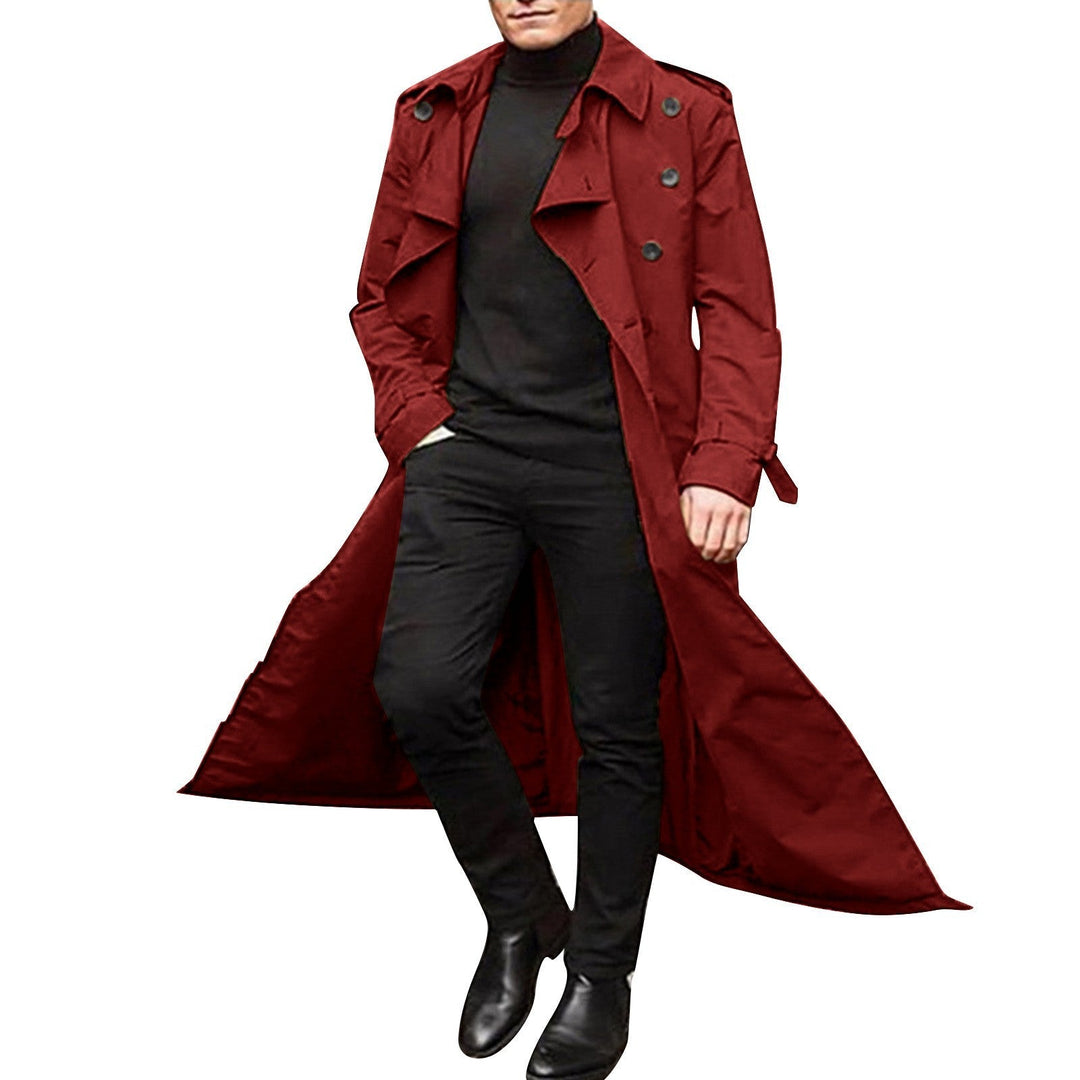 Men's Double-Breasted Trench Coat with Belt - Classic Overcoat