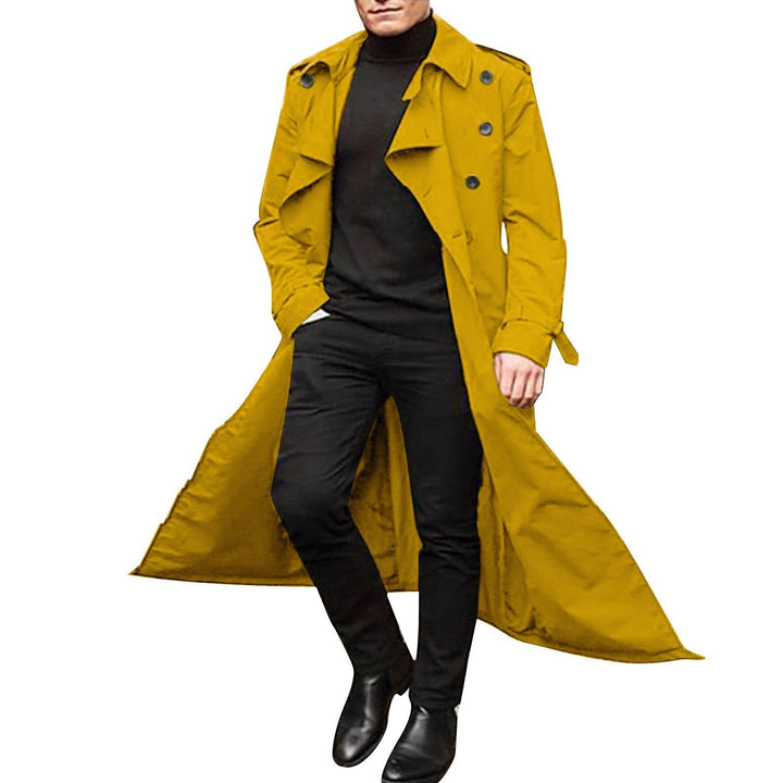 Men's Double-Breasted Trench Coat with Belt - Classic Overcoat