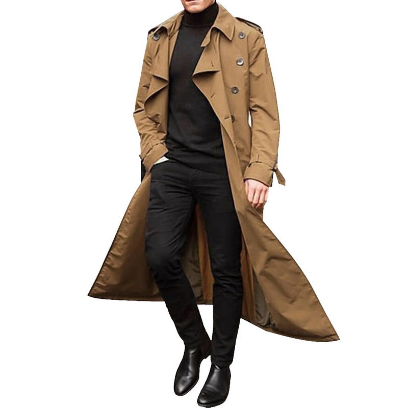 Men's Double-Breasted Trench Coat with Belt - Classic Overcoat