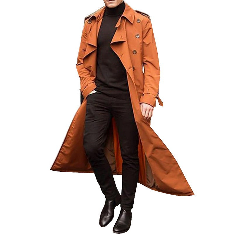 Men's Double-Breasted Trench Coat with Belt - Classic Overcoat