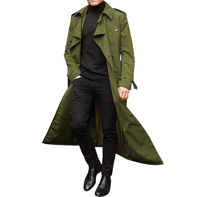 Men's Double-Breasted Trench Coat with Belt - Classic Overcoat