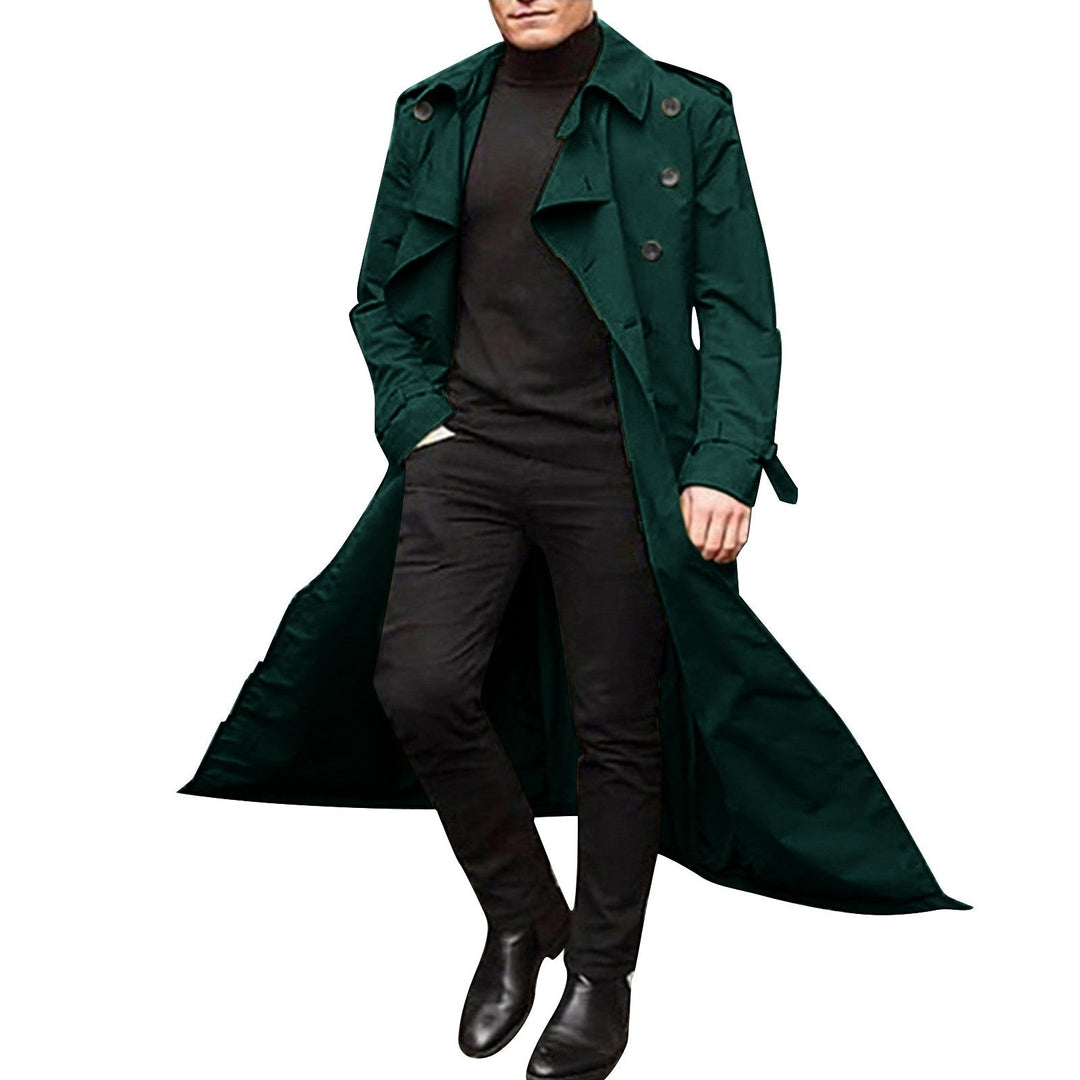 Men's Double-Breasted Trench Coat with Belt - Classic Overcoat