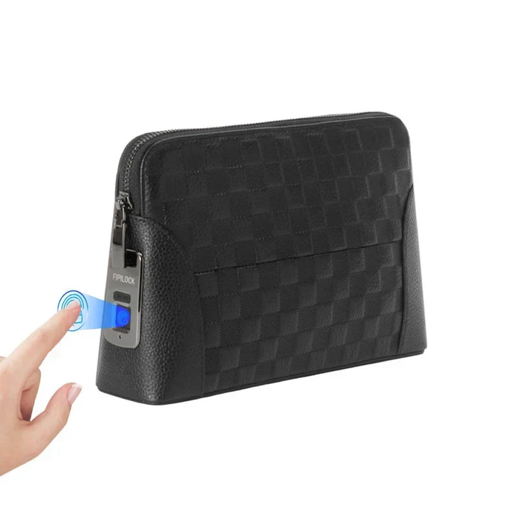 Men's Leather Anti-Theft Clutch with Fingerprint Lock