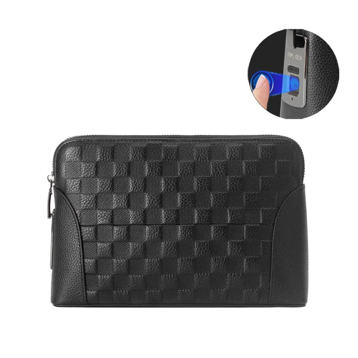 Men's Leather Anti-Theft Clutch with Fingerprint Lock