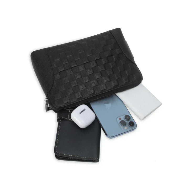 Men's Leather Anti-Theft Clutch with Fingerprint Lock