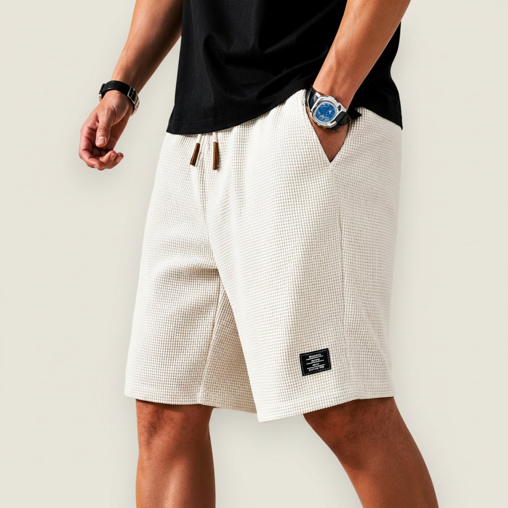 Men's Summer Shorts Waffle Structure with Elastic Waist