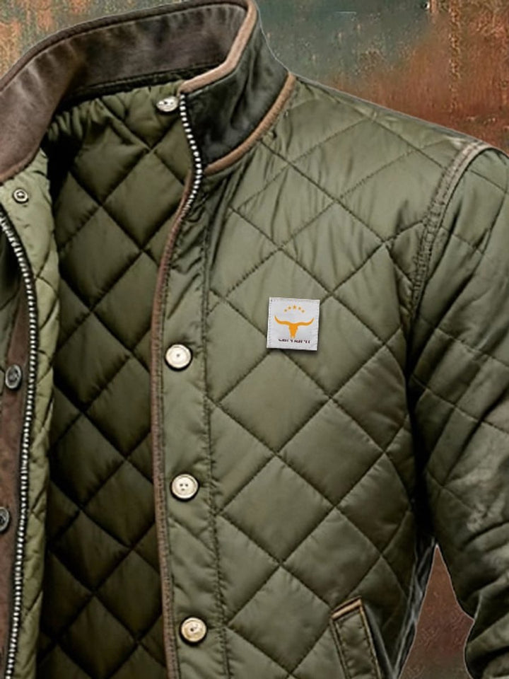 Men's Lined Quilted Bomber Jacket with Stand Collar