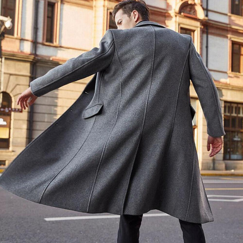 Men's Long Winter Coat in Wool Blend with Classic Fit
