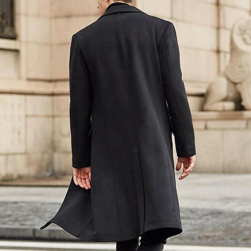 Men's Long Winter Coat in Wool Blend with Classic Fit